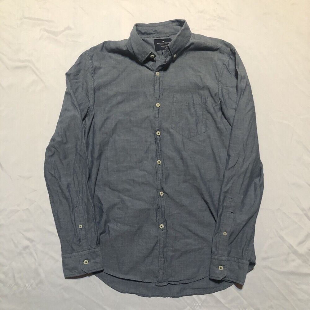 American Eagle Shirt Men's Medium Blue Button Down Long Sleeve Cotton